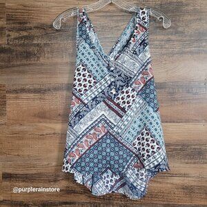 Pink Rose Floral Paisley Chiffon Tank Top L Country Girl Boho Western Boho